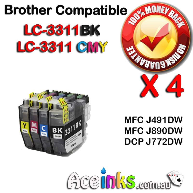 Value Pack 4 Combo Compatible Brother LC3311 BK + C M Y Set